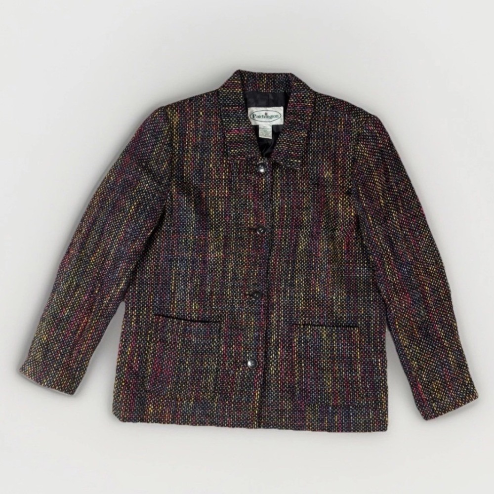 Patchington Tweed Jacket Womens 6 Multicolor Silk Blend Button Blazer Vintage